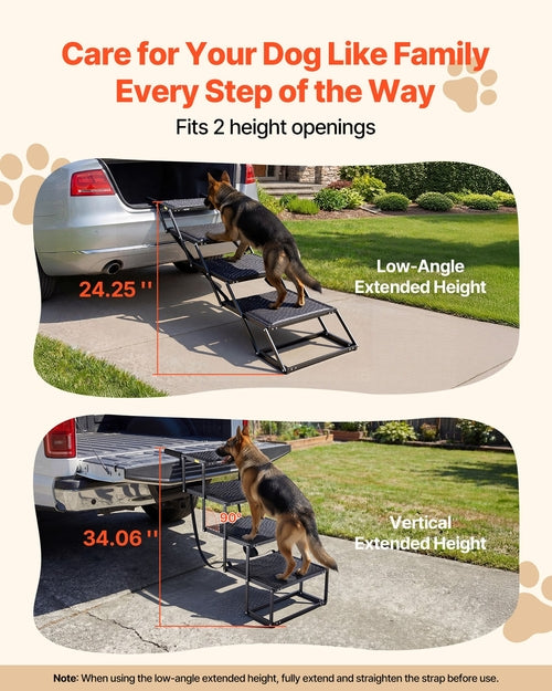 Dog Stairs for Car, 4 Steps Extra Wide Foldable Dog Ramp for Large