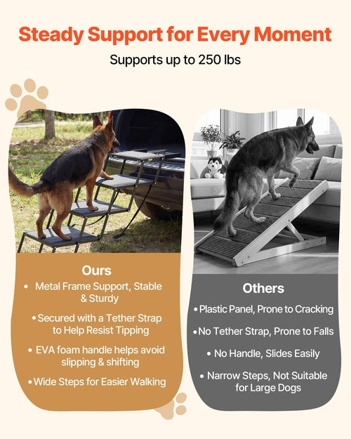 Dog Stairs for Car, 4 Steps Extra Wide Foldable Dog Ramp for Large
