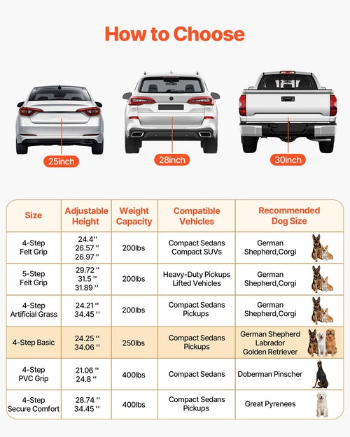 Dog Stairs for Car, 4 Steps Extra Wide Foldable Dog Ramp for Large