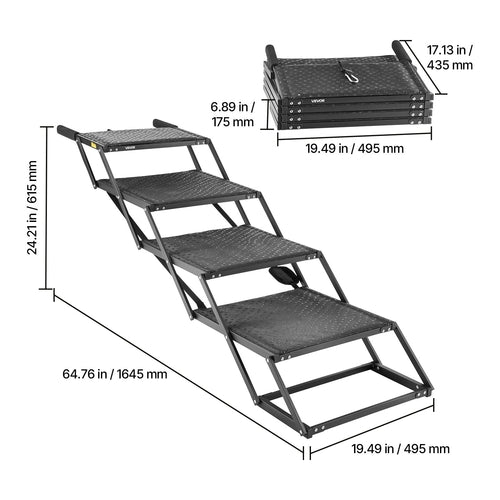 Dog Stairs for Car, 4 Steps Extra Wide Foldable Dog Ramp for Large